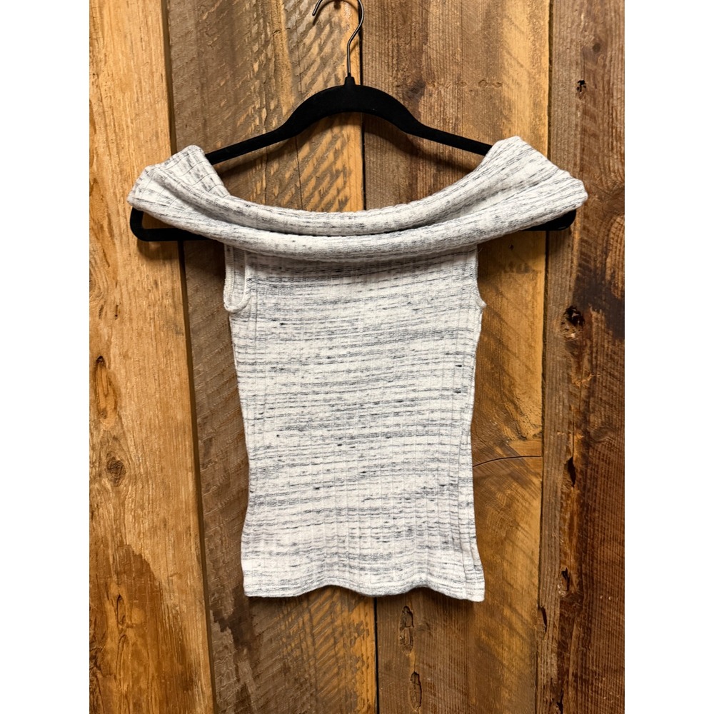 Express Off Shoulder Sweater Top Womens XS Gray Y2K Coquette Ribbed Sexy Soft